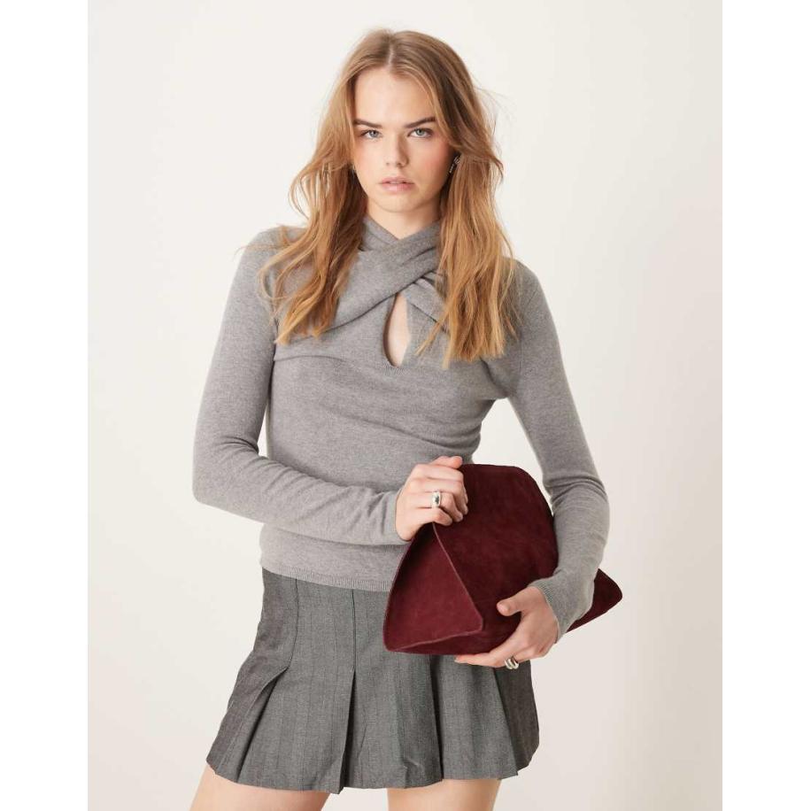 Abercrombie & Fitch Top met gedraaide voorkant in antracietgrijs Grijs