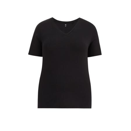 WE Fashion Dames T-shirt met V-hals - Curve - Zwart - Katoen - Plus Size Maat: 52