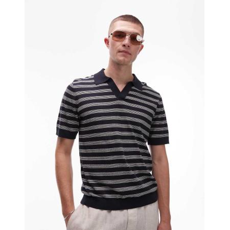 ARKET - Katoenen linnen gebreide polo met mouwen in strepen-Veelkleurig