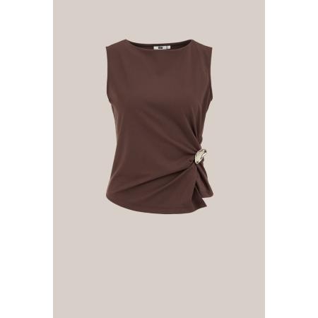WE Fashion Dames jersey singlet met zilveren accent - Donkerbruin - Maat: XS