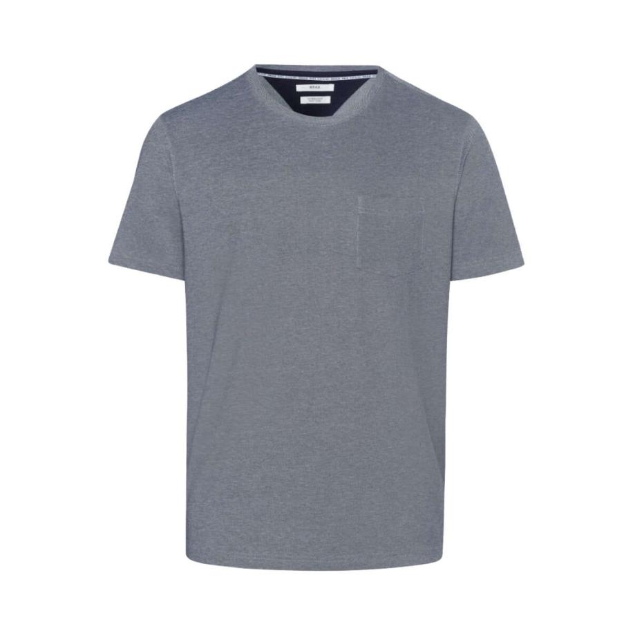 Brax T-Shirt ronde hals Marine, Effen Blauw