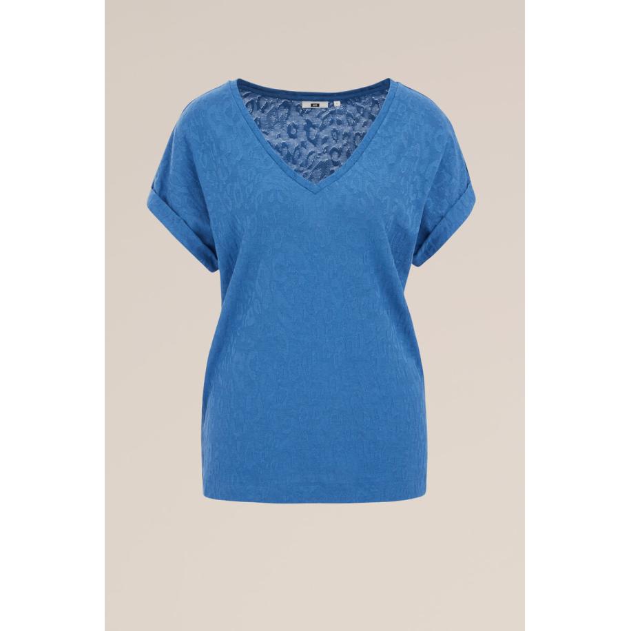 WE Fashion Dames T-shirt met structuur - Regular fit - Kobaltblauw - Katoen - Maat: XXXL Blauw