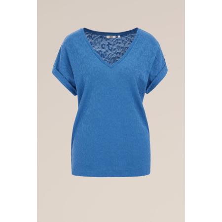 WE Fashion Dames T-shirt met structuur - Regular fit - Kobaltblauw - Katoen - Maat: XXXL