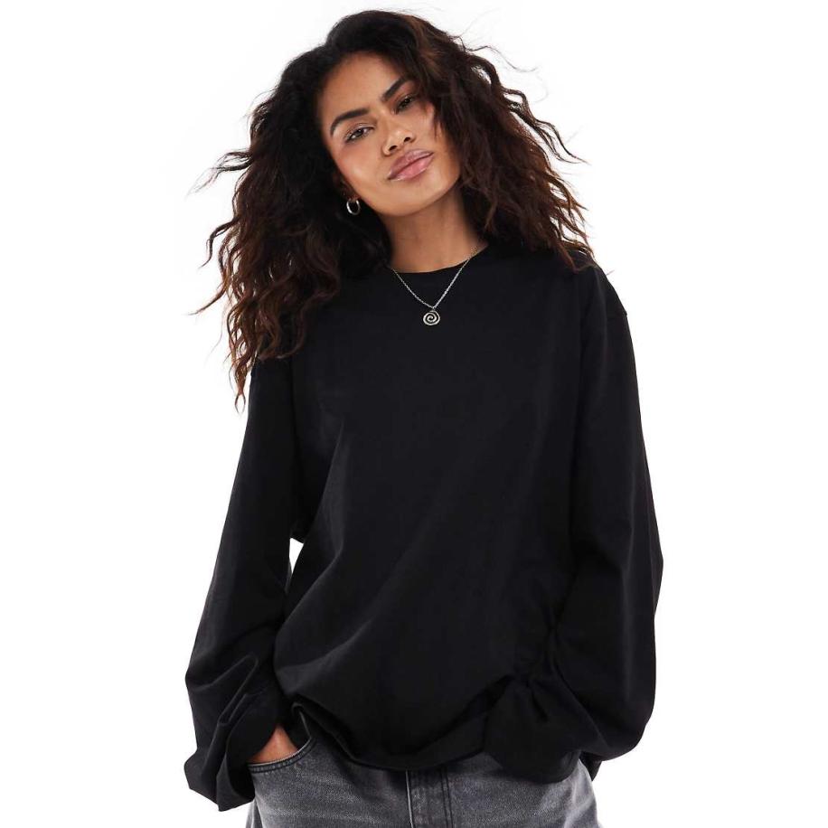 Weekday Oversized top met lange mouwen in zwart Zwart