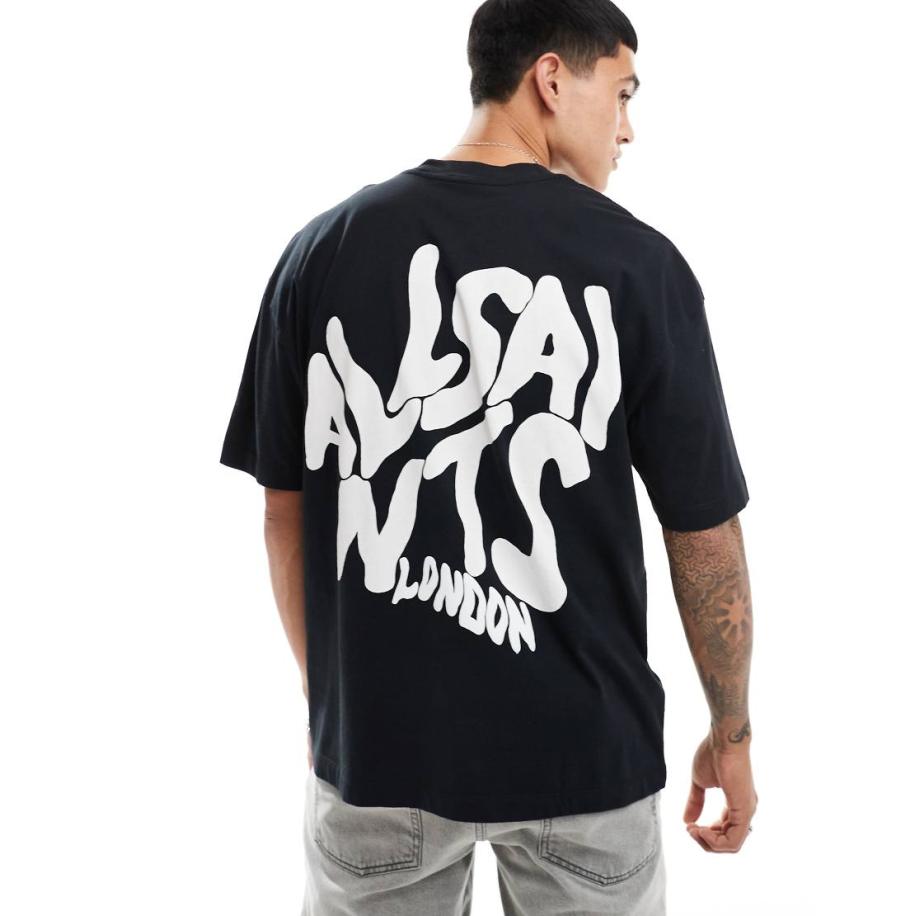 AllSaints - Orlando - T-shirt met print op de achterkant in zwart Zwart