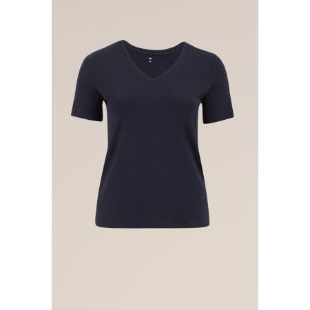 WE Fashion Dames T-shirt met V-hals - Curve - Donkerblauw - Katoen - Plus Size Maat: 52