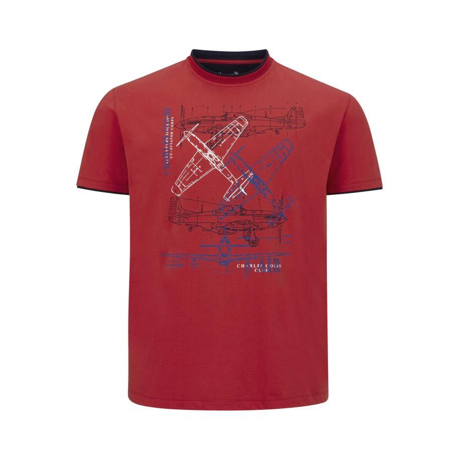 Charles Colby T-Shirt ronde hals rood, Print Rood