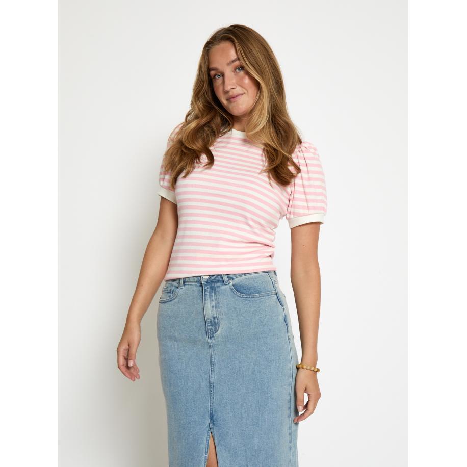 Minus minus Shirt Johanna lichtroze / wit -