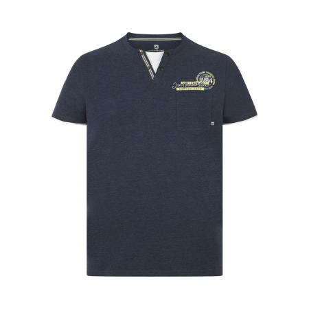 Jan Vanderstorm T-Shirt Henley kraag donkerblauw, Effen