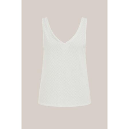 WE Fashion Dames jersey singlet met opengewerkt structuur - Regular fit - Gebroken wit - Maat: M