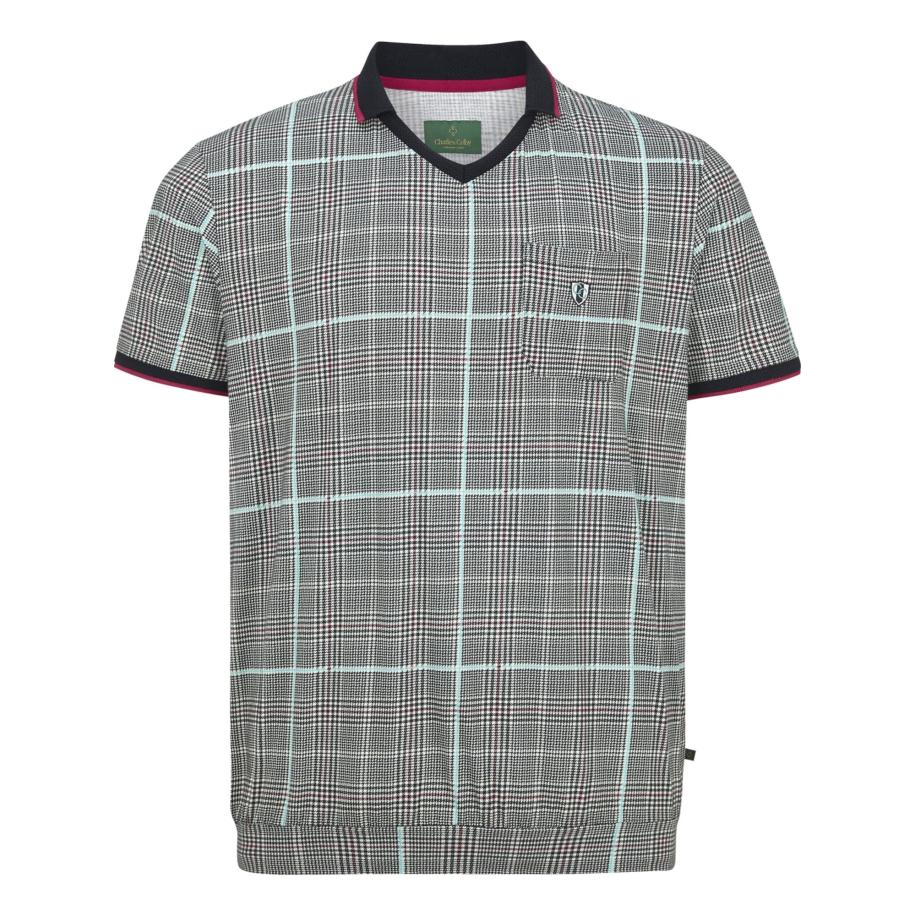 Charles Colby Charles Colby Shirt Earl Stirling lichtblauw / robijnrood / zwart / wit -