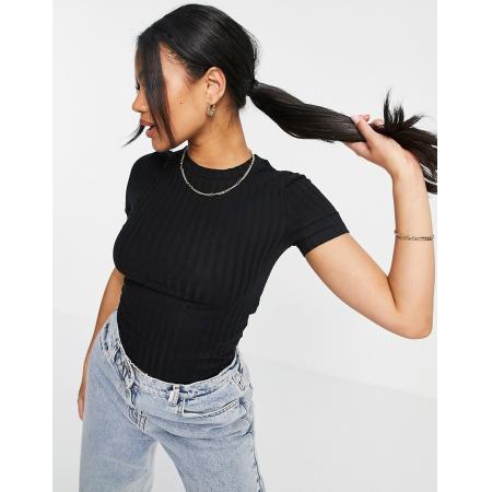 ASOS DESIGN Geribbeld slim-fit T-shirt in zwart
