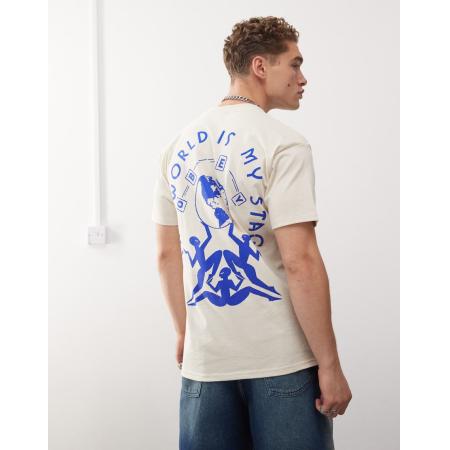 Obey - T-shirt met 'The world is my stage'-print in beige-Neutraal