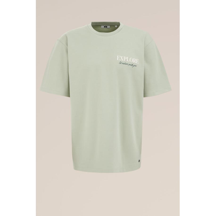 WE Fashion Heren Heavyweight loose fit T-shirt - Loose fit - Mintgroen - Katoen - Maat: XXXL Groen