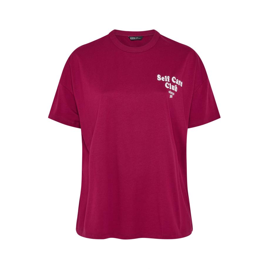Yours Active Plus Size Burgundy Red 'Self Care Club' Tshirt Size 54-56 Rood