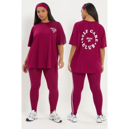 Yours Active Plus Size Burgundy Red 'Self Care Club' Tshirt Size 42