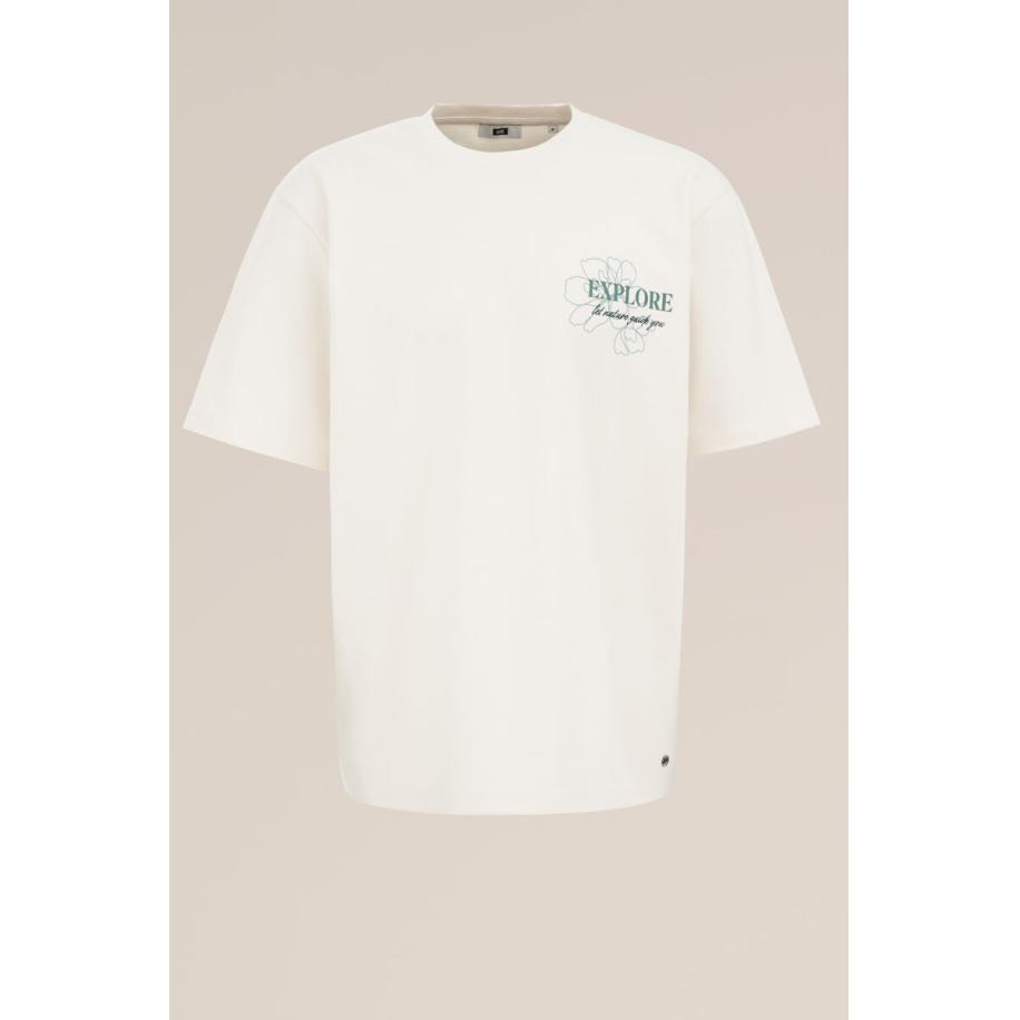 WE Fashion Heren Heavyweight loose fit T-shirt - Loose fit - Gebroken wit - Katoen - Maat: XL Wit