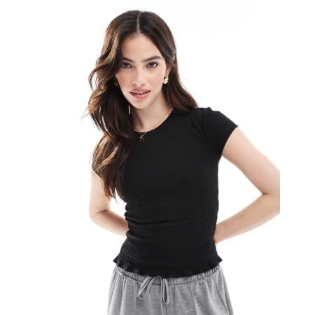 Cotton On Pia Gesmokte top met korte mouwen in zwart