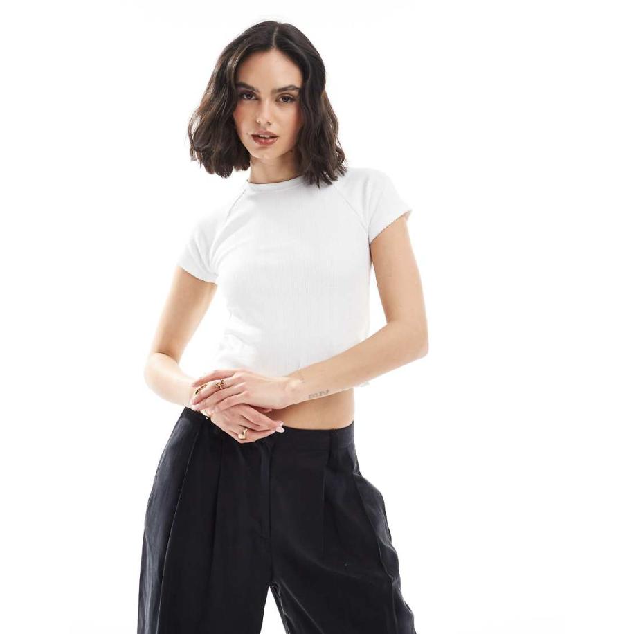 Cotton On Aansluitend ajourgebreid T-shirt in wit Wit