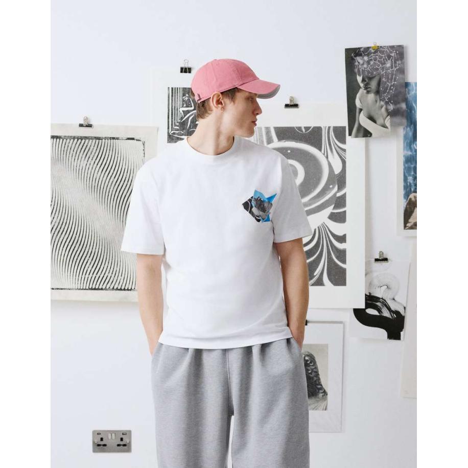 Topman x Becky Baier - Premium - Oversized T-shirt van zware stof met patchprint op de voor- en achterkant en borduursel in wit Wit