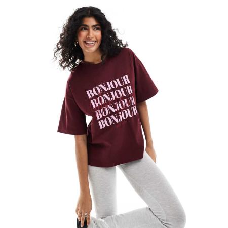 The Frolic Exclusives Oversized T-shirt met logotekst in bordeauxrood