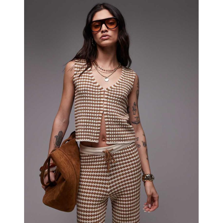 Topshop Gebreide gilet met geruit patroon, deel van co-ord set-Veelkleurig Multicolor