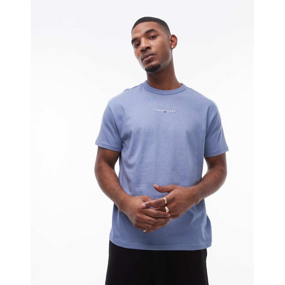 Tommy Jeans - T-shirt met klein lineair logo in lichtblauw Blauw