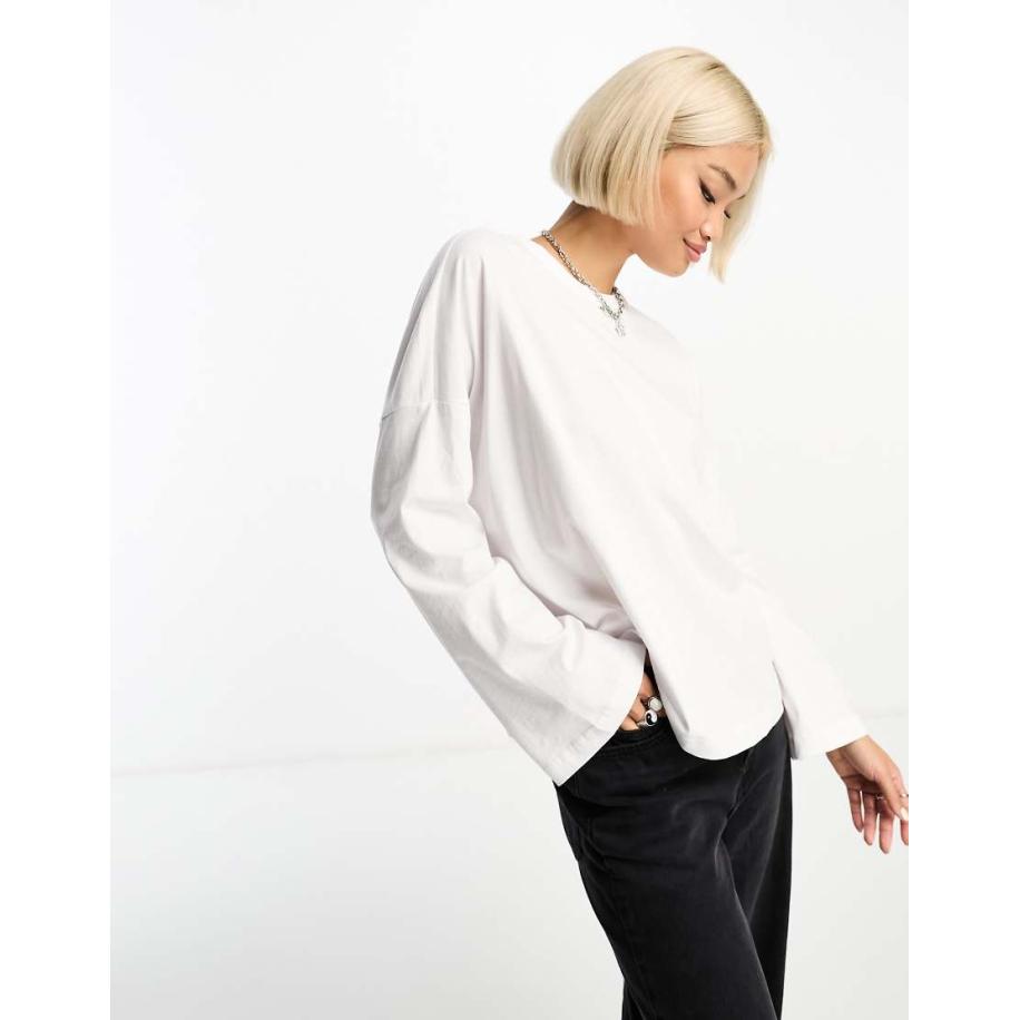 Only Oversized T-shirt met lange mouwen in wit Wit