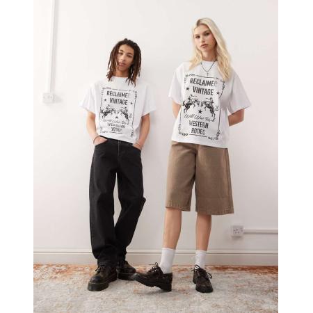 Reclaimed Vintage - Uniseks oversized T-shirt met western rodeoprint in wit