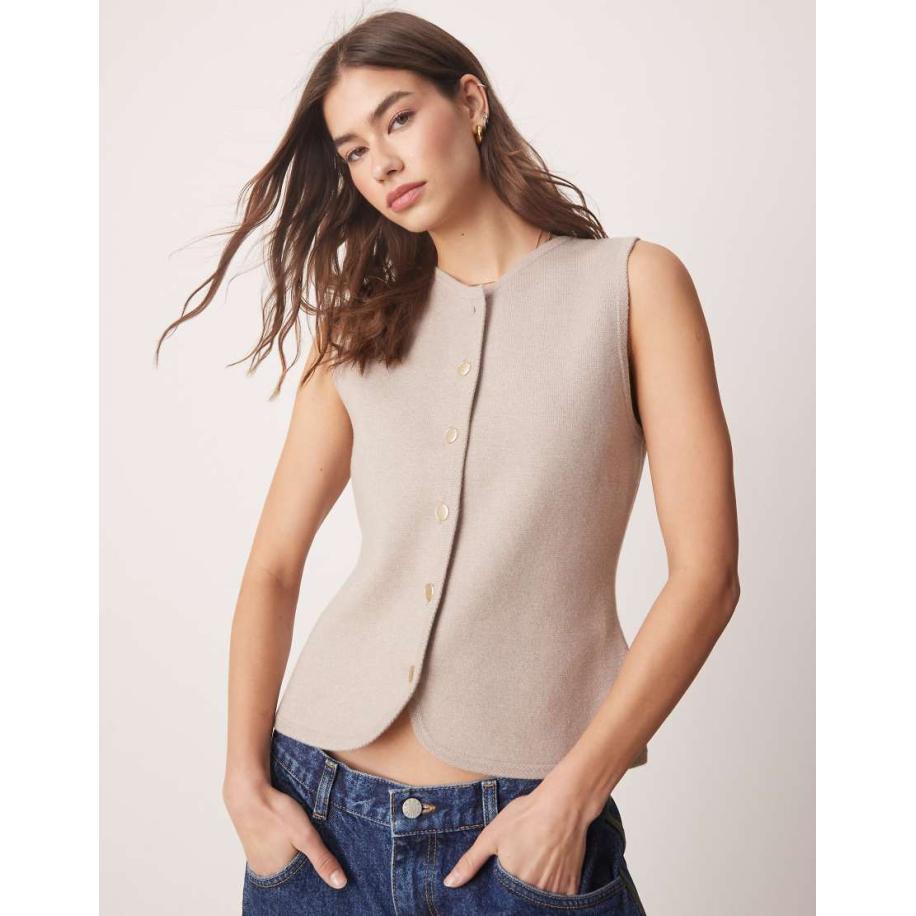 Abercrombie & Fitch Gebreid hoogsluitend hemdje met knoopsluiting in taupe-Bruin Bruin