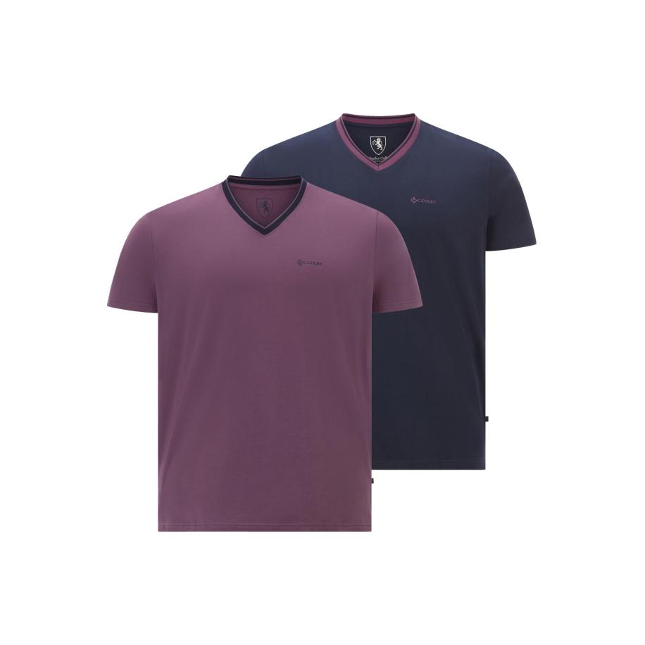 Charles Colby T-Shirt V-hals Dubbel pak Lichtpaars, Effen -