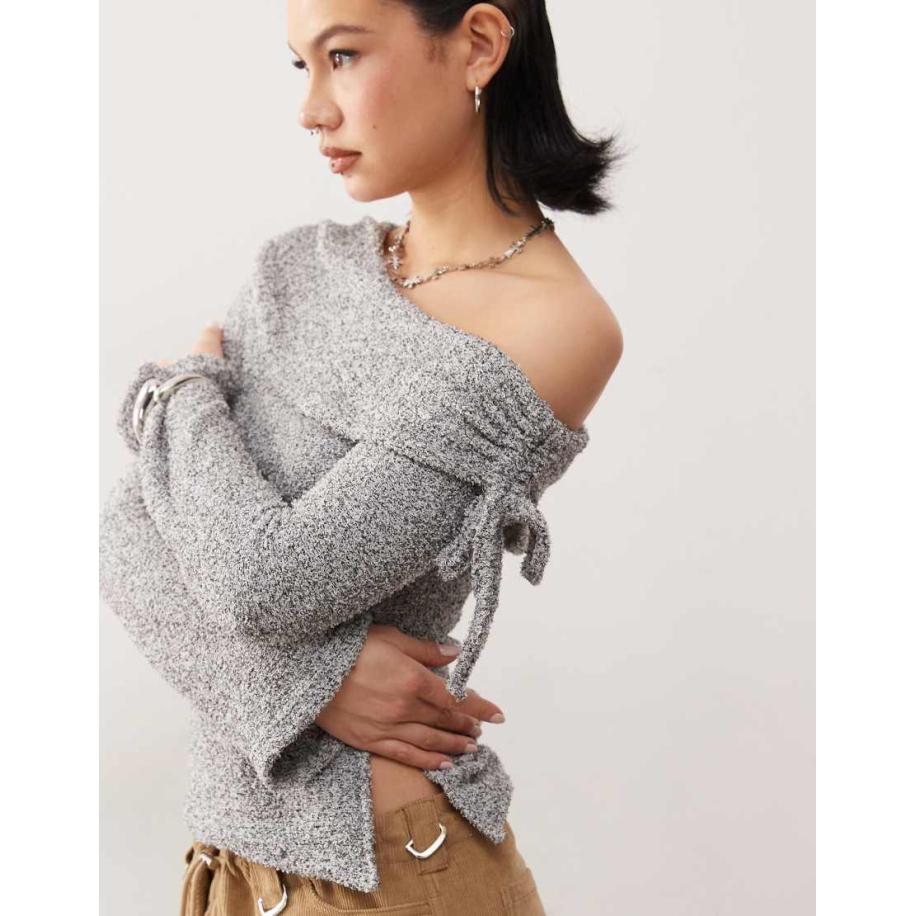 COLLUSION Top met blote schouders, lange mouwen en gestrikte zijkanten-Bruin Bruin