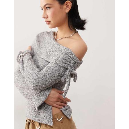 COLLUSION Top met blote schouders, lange mouwen en gestrikte zijkanten-Bruin