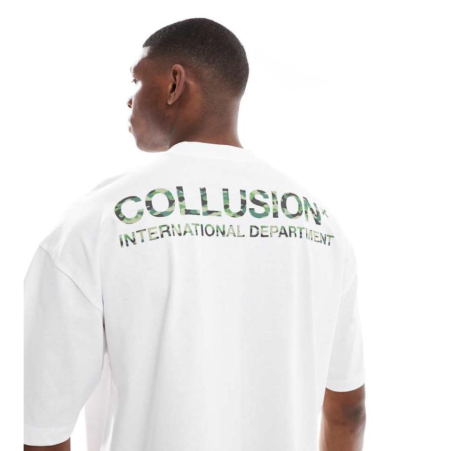 COLLUSION - Recht T-shirt met camo logo in wit Wit