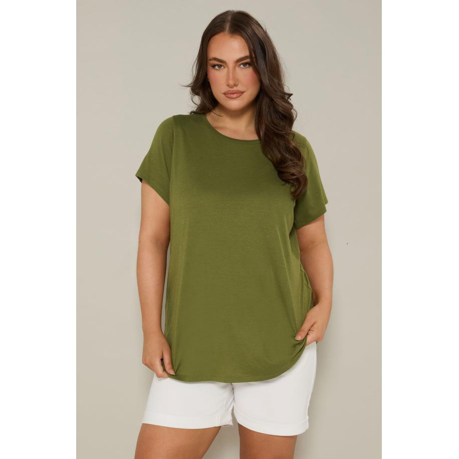 Yours Tshirt Van Katoenmix Met Ronde Halslijn In Olijfgroen Size 58-60 Groen