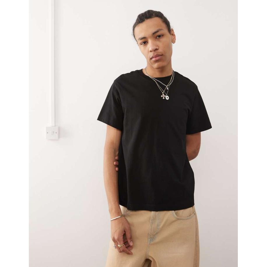Weekday - Boxy T-shirt van zware jersey in zwart Zwart