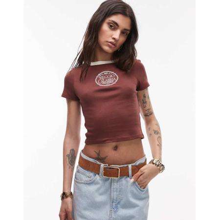 Topshop Reggio Calabria Baby T-shirt met borduursel in donkerbruin