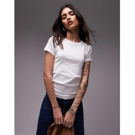 Topshop Breed geribbeld T-shirt in wit