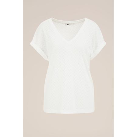 WE Fashion Dames T-shirt met opengewerkte structuur - Regular fit - Wit - Maat: L