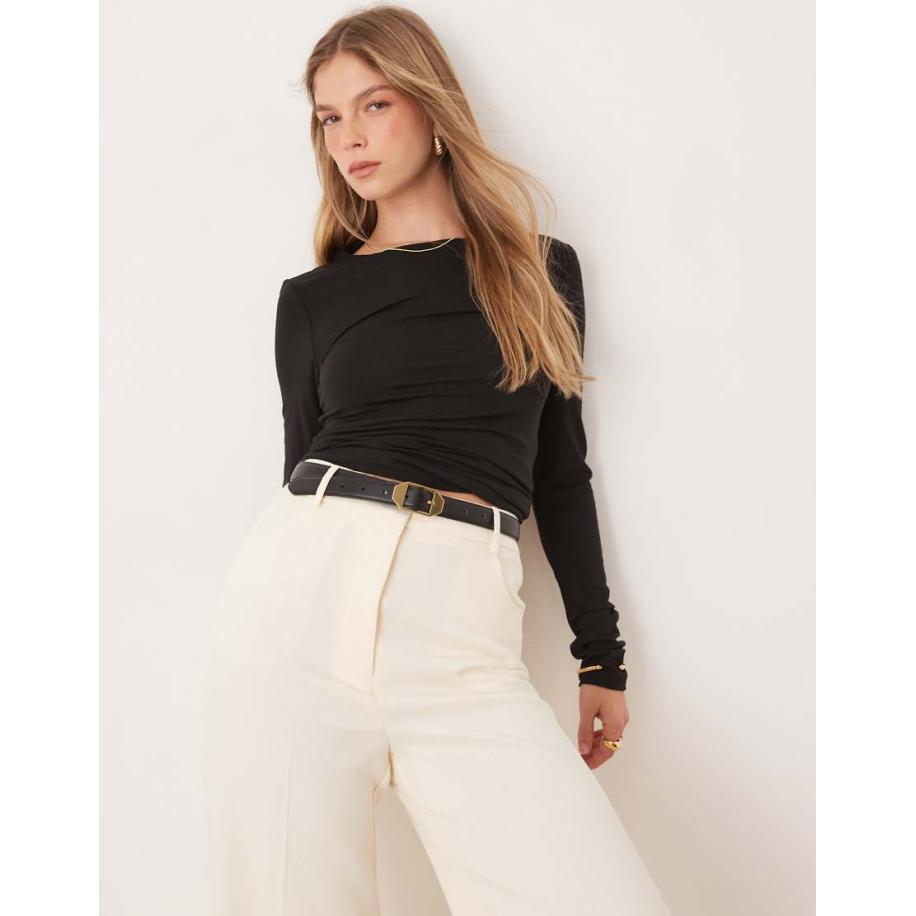 Gina Tricot Zachte top van jersey met ronde hals en lange mouwen in zwart Zwart