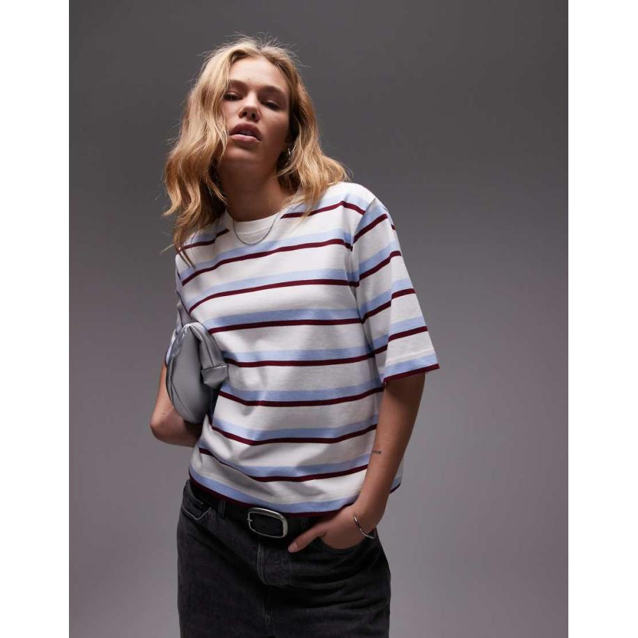 ARKET T-shirt van dikke stof in multi gestreept-Veelkleurig Multicolor