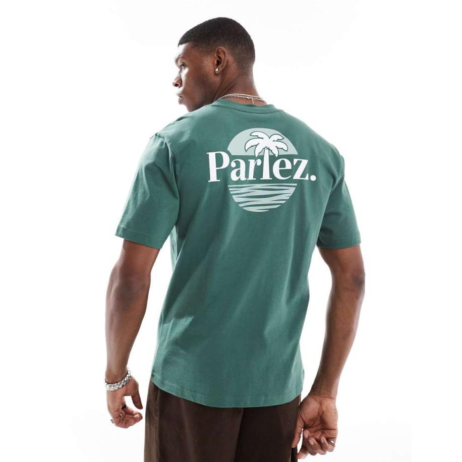 Parlez - Boca - T-shirt met korte mouwen, logo en print op de achterkant in groen Groen