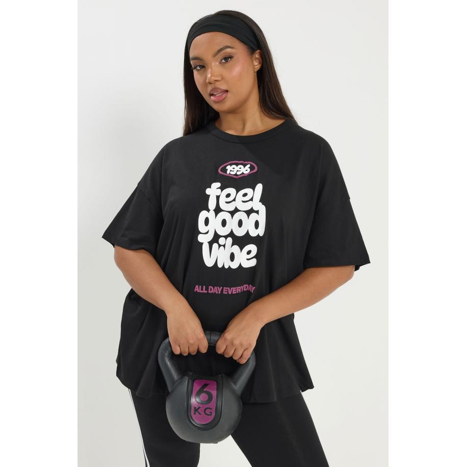 Yours Active Curve Zwart Feel Good Vibe Tshirt Size 58-60 Zwart