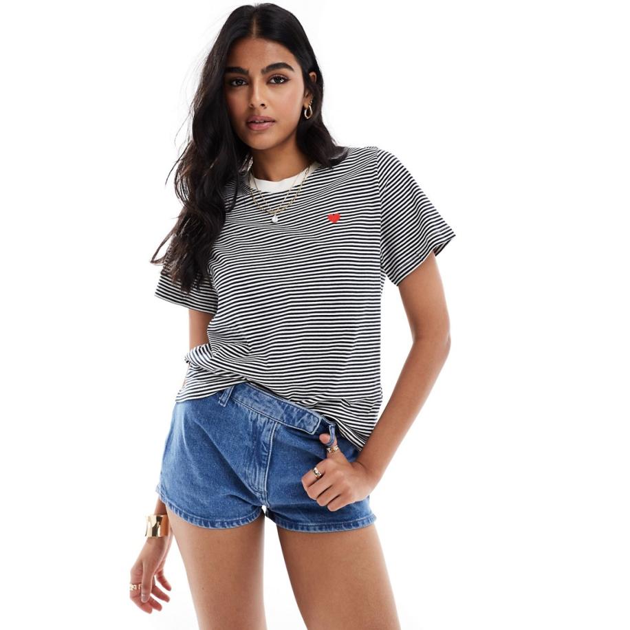 JDY Gestreept T-shirt in crème en blauw-Wit Wit