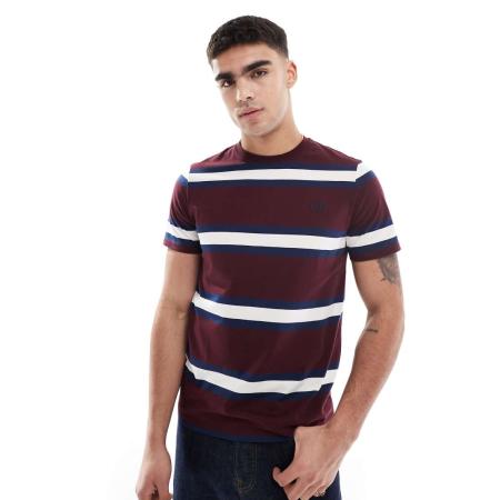 Fred Perry - T-shirt met strepen in bordeauxrood en wit