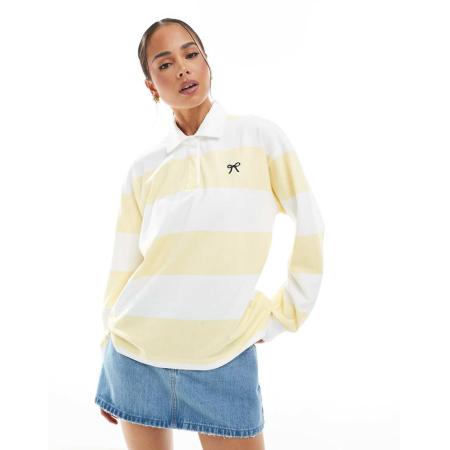 Hollister Gestreepte polo met lange mouwen en opdruk in geel