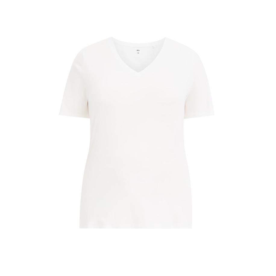 WE Fashion Dames T-shirt met V-hals - Curve - Wit - Katoen - Plus Size Maat: 50 Wit
