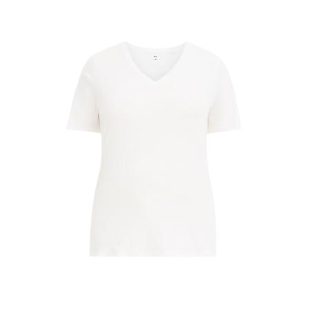 WE Fashion Dames T-shirt met V-hals - Curve - Wit - Katoen - Plus Size Maat: 50