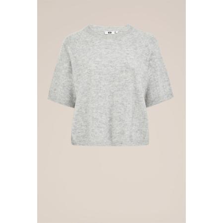 WE Fashion Dames trui met structuur - Curve - Regular fit - Lichtgrijs - Plus Size Maat: 52