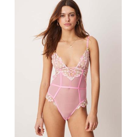 ASOS DESIGN Cleo Premium Zachte body met borduursels in roze-Zwart